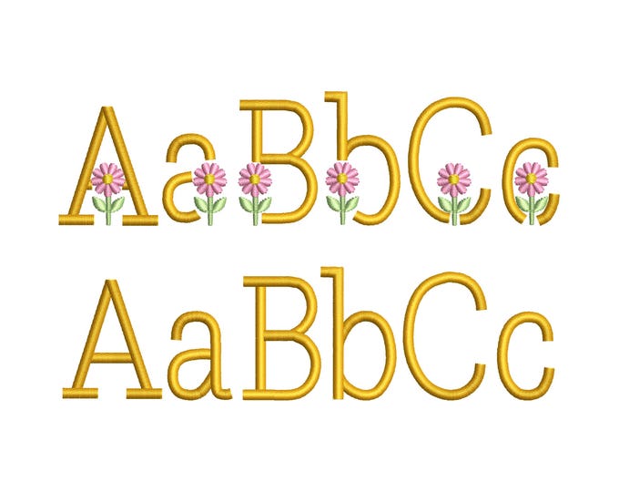 Satin stitch Spring Flower Font SET of 2 fonts blank and flowered machine embroidery designs kids baby monogram sizes 1 up to 2.9 inch BX