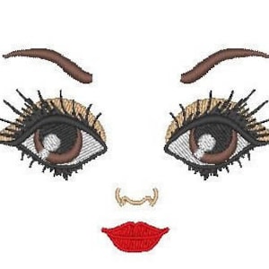 Brown eyes dool face, one type only machine embroidery designs, complete faces and single elements INSTANT DOWNLOAD