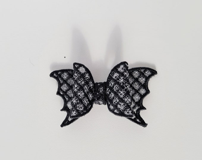 Lace Bow Little Princess bow tie FSL Freestanding double Bow machine embroidery designs for hoop 4x4 and 5x7 girl hairclip fairy wings