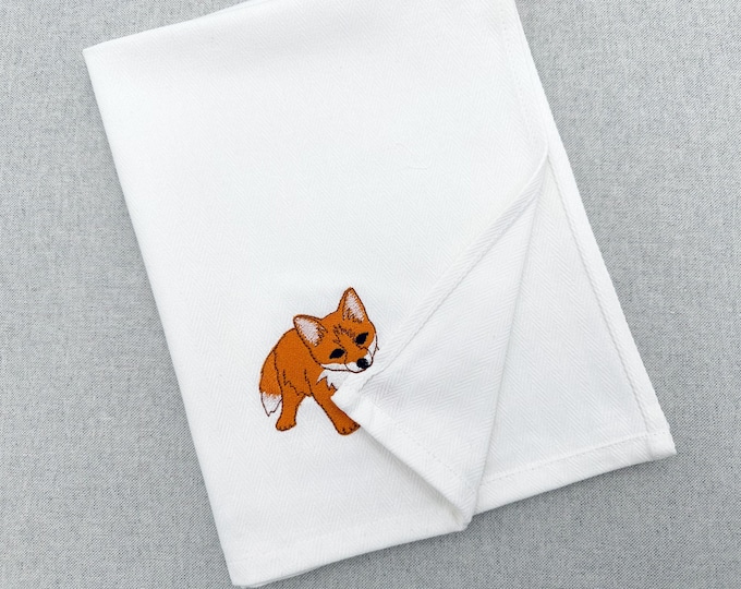 Cute Playing Little Baby Fox Cub kitchen dish towel wild animal Thief kids machine embroidery designs ITH project simply in the hoop