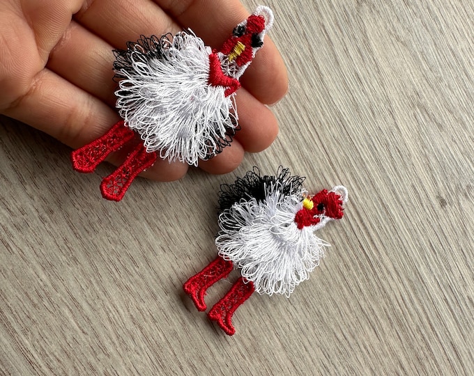 Fringe Chicken chick Cute Fluffy earrings charm necklace pendant FSL freestanding lace machine embroidery designs fur fuzzy farm bird