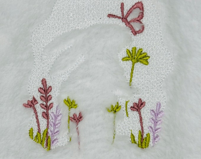 Embossed Bunny Embroidered Hand Towel machine embroidery designs 4x4 5x7 Easter gift idea Spring bunny embroidery designs for terry towel