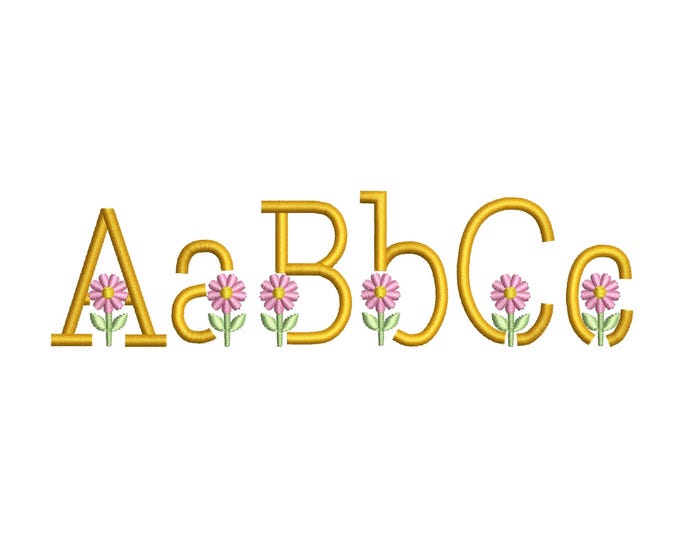 Satin stitch Spring Flower Font flowered alphabet letters numbers machine embroidery designs kids baby monogram sizes 1 up to 2.9 inch, BX