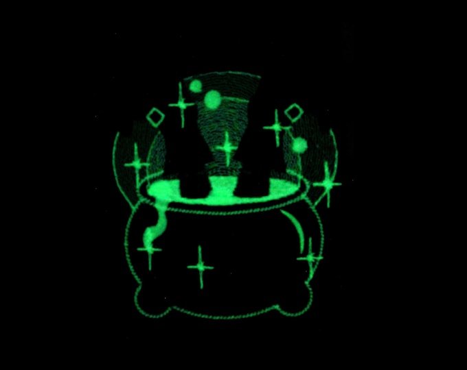 Magic Cauldron and witch legs / Glow in the dark special designed machine embroidery / sizes 4x4 and 5x7 / file  INSTANT DOWNLOAD