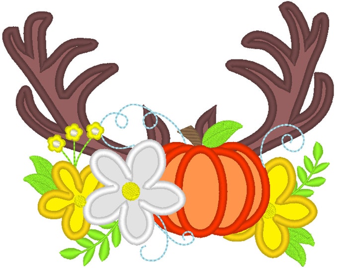 Autumn  antlers silhouette fall garden flag floral deer antlers with beautiful flowers applique machine embroidery designs antler