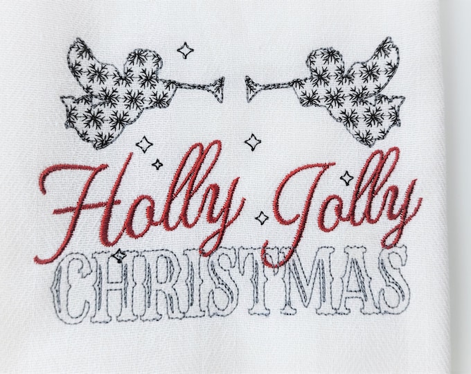 Holly Jolly Christmas - Light stitch old fashioned classic Happy Holidays Kitchen dish towel quote saying machine embroidery design hoop 5x7