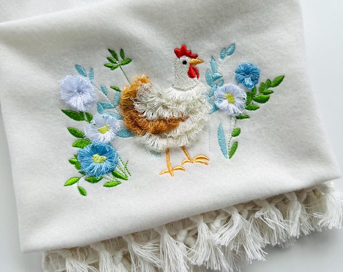 Chicken fringed fluffy chenille farm bird and fringe Flowers machine embroidery designs awesome fringe fur chickens design floral garden