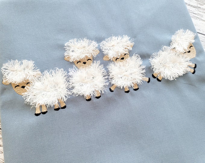 Cute Little Fluffy Sheep fringed chenille sheep small machine embroidery designs 2, 2.5, 3 and 3.5 inches awesome fringe fur sheep Set of 4