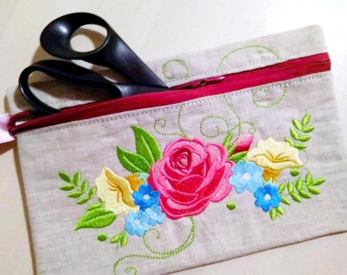 Shabby chick flowers crown Pouch Envelope ITH Pocket bag zip bag zipper pouch, In The Hoop Machine Embroidery designs in assorted sizes