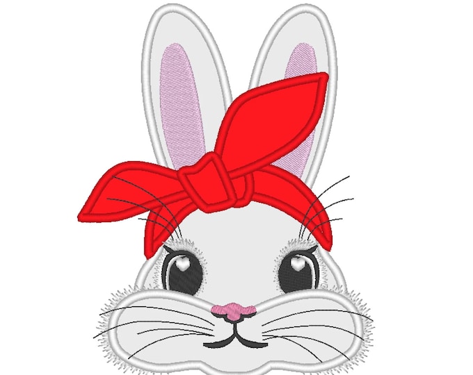 Easter Bunny face with bandanna Applique machine embroidery designs for hoop 4x4 5x7 6x10 cute Bunny boy farm Rabbit kids girls baby design