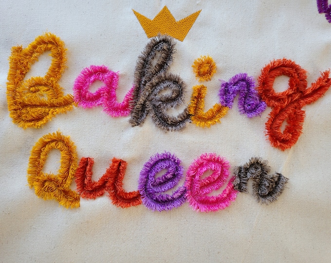 Queen tiny extra secure & fluff Fringed Handwriting fluffy FONT machine embroidery designs 2, 3, 4, 5 inches for kids little princess, BX