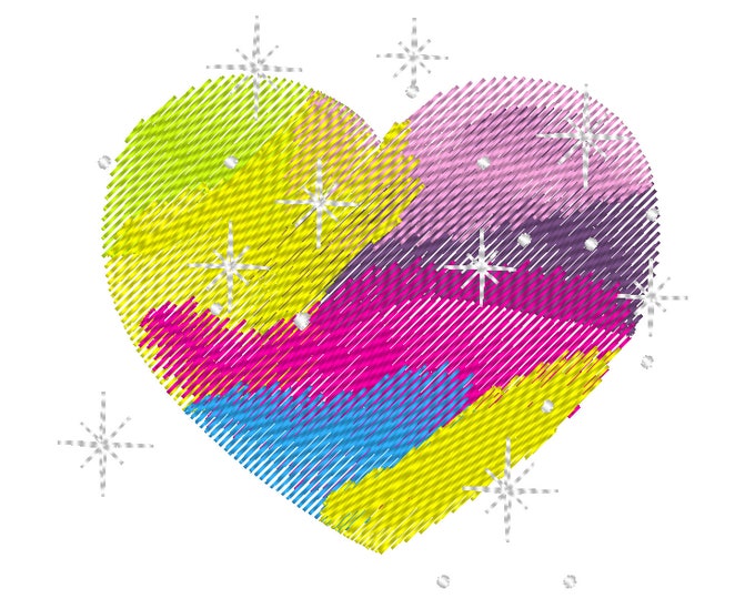 Rainbow light stitch heart 4x4 5x7 sparkling watercolor, rainbow heart embroidery design rainbow embroidery designs