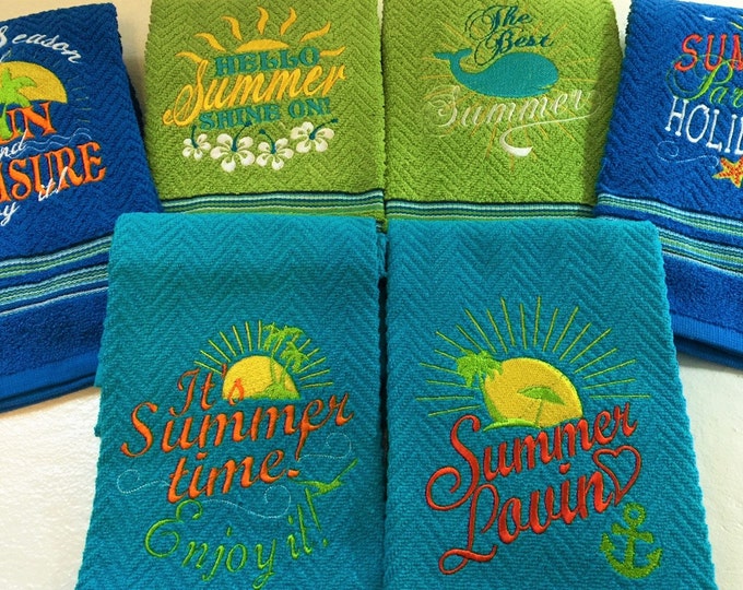 Summer sun loving holidays paradise quote saying machine embroidery designs for beach towel SET of 6 types for hoop 5x7 sunny day vacation