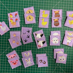 Memory game "FARM" machine embroidery design In the hoop embroidery ITH project for hoop 4x4, 5x7, 6x10 kids match game farm animals faces image 5