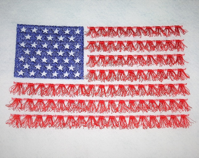 Tassels fringed patriotic stars and stripes American US flag fluffy fringed fringe in the hoop machine embroidery design for hoop 4x4  5x7
