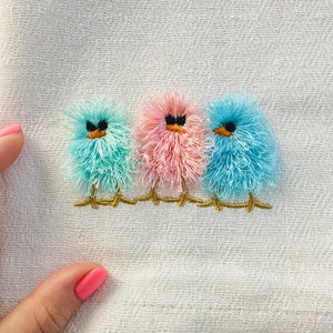 Chicks Trio machine embroidery designs triple Fringed Fluffy Chick chenille farm bird cute small chicken baby kids awesome fringe fur fuzzy