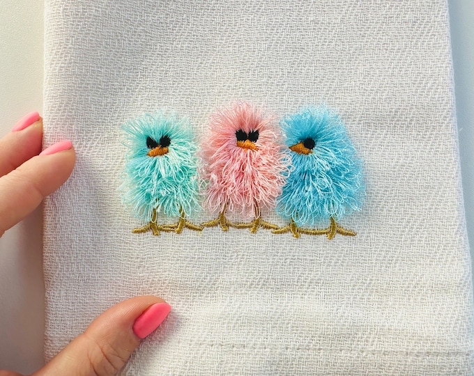 Chicks Trio machine embroidery designs triple Fringed Fluffy Chick chenille farm bird cute small chicken baby kids awesome fringe fur fuzzy