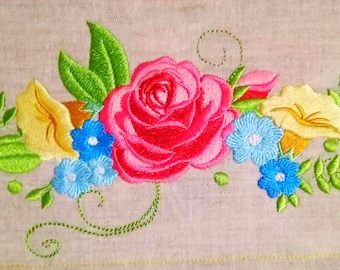 Shabby Chic Flowers rose Bouquet - machine embroidery designs for embroidery hoops 4x4, 5x7, rose forget-me-not bells flowers blossom floral