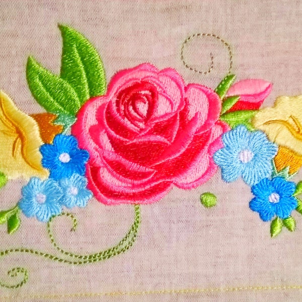 Shabby Chic Flowers rose Bouquet - machine embroidery designs for embroidery hoops 4x4, 5x7, rose forget-me-not bells flowers blossom floral