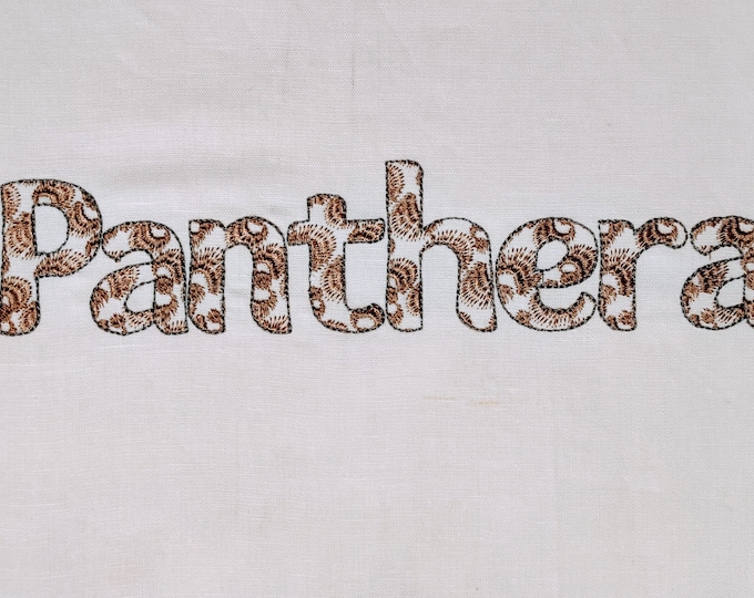 Diana Leopard Light stitch panther cat print pattern monogram Font machine embroidery designs, alphabet letters numbers 2, 3, 4, 5in BX incl