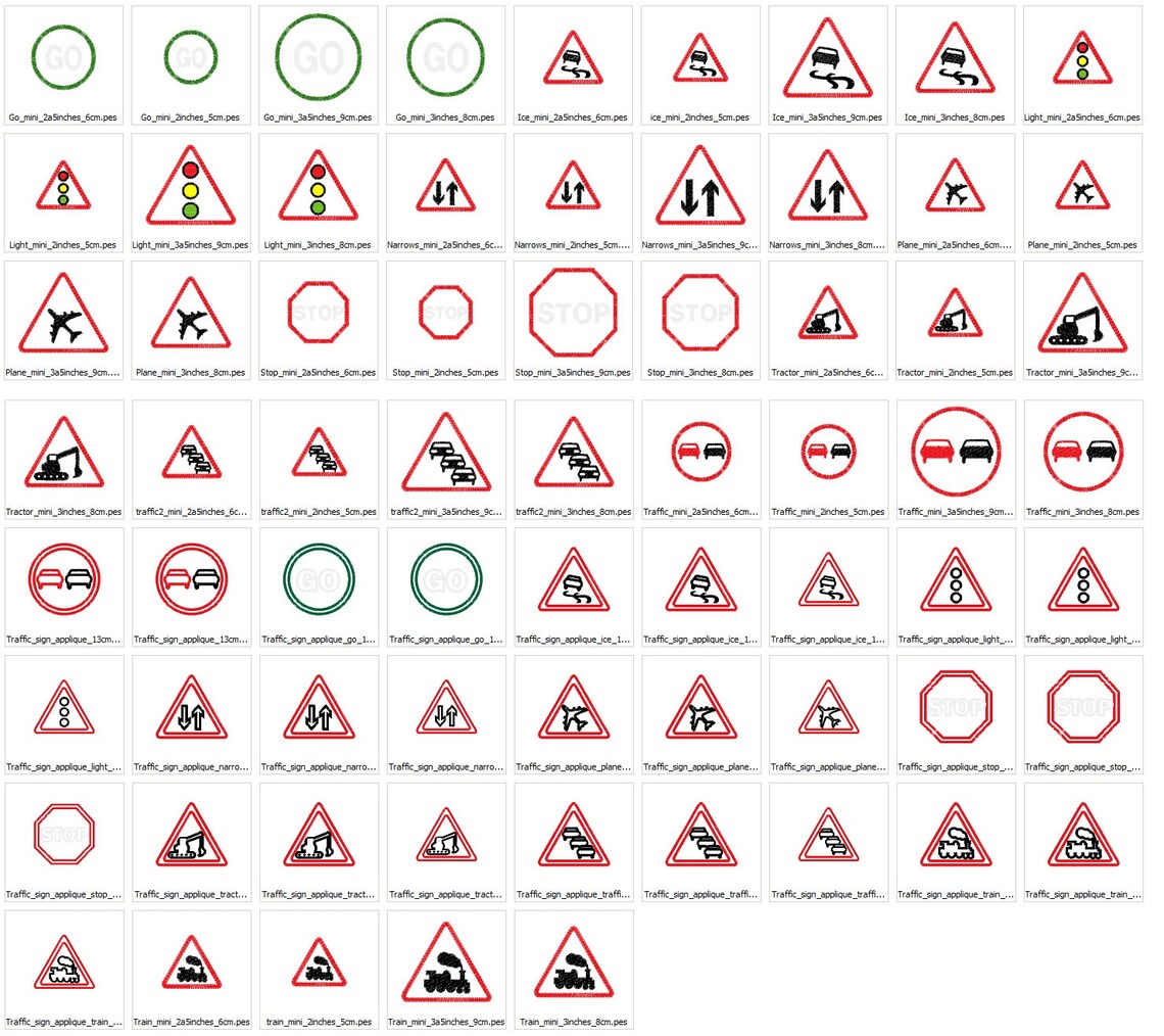 Traffic Signs Set of 10 - Machine Embroidery Applique Designs - INSTANT ...