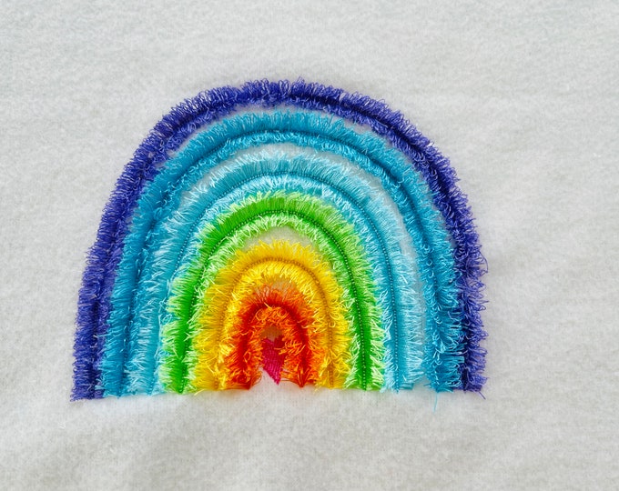 Fringed Rainbow, awesome fluffy Rainbow, fringe in the hoop ITH machine embroidery designs for hoop 4x4, 5x7 kids baby playful funny design