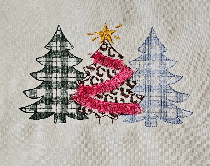 Baby gingham Christmas trees in a row machine embroidery designs checkered triple trees Woodlands Tree Trio many sizes from 4 up to 12 inch