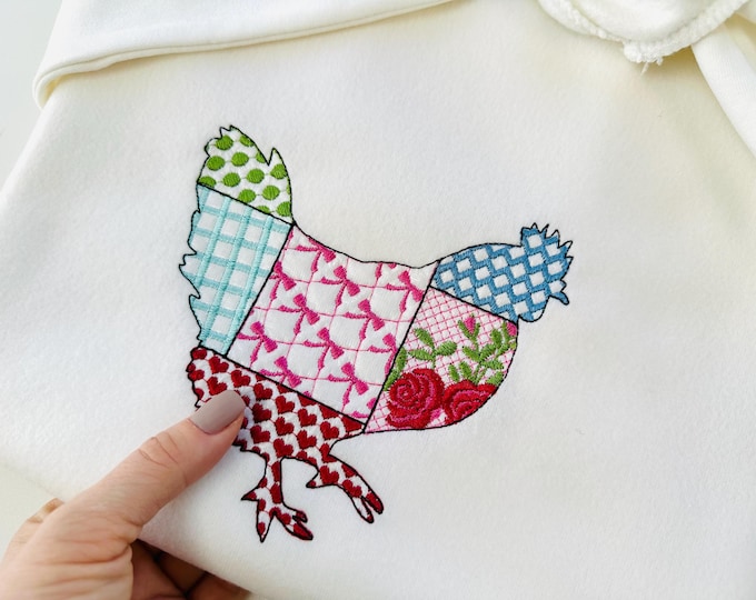 Patchwork Chicken awesome patterned farm bird machine embroidery designs many sizes 4 up to 6 inches light stitch Chicken silhouette
