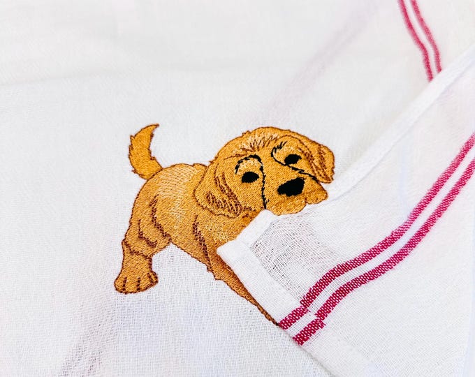 Cute Playing Golden Retriever Puppy Dog Mama kitchen dish towel pet animal kids machine embroidery designs ITH project simply in the hoop