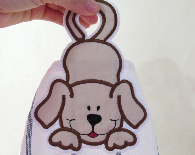 Funny puppy - towel hanging hole towel topper In The Hoop machine embroidery design ITH project for hoop 5x7, kids bath towel pet embroidery