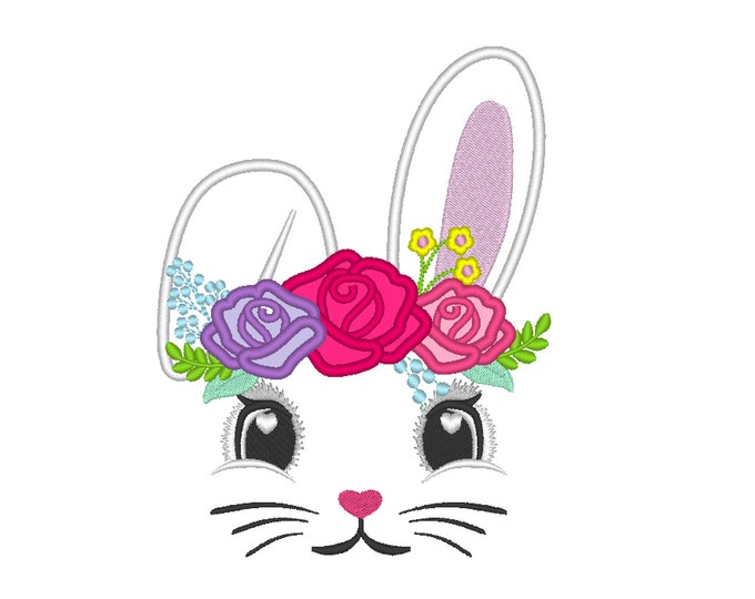 Easter Embroidery Designs Easter Bunny Face Embroidery Design Artapli Easter Bunny Applique, Floral 3 roses crown applique