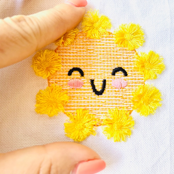 Cute little Smiling Sunshine fringed Sun pom poms machine embroidery design chenille fluffy Sun smiling baby kids fringe ITH in the hoop