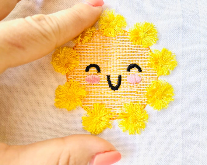 Cute little Smiling Sunshine fringed Sun pom poms machine embroidery design chenille fluffy Sun smiling baby kids fringe ITH in the hoop