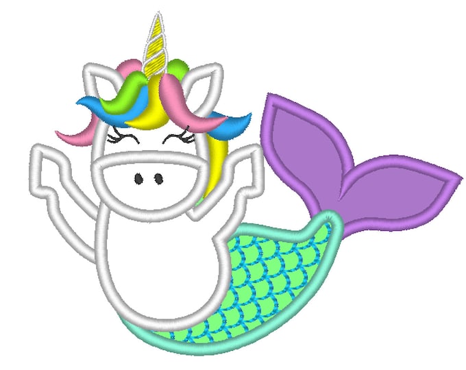 I am magical Unicorn Mermaid Mermicorn Cute T-Shirt applique machine embroidery designs for hoop 4x4, 5x7 kids baby design sea little fish