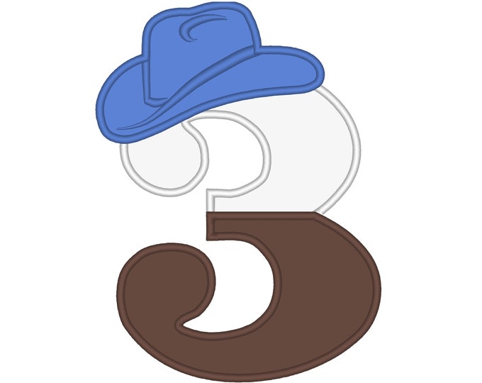 Little cowboy 3 number THREE embroidery Birthday number applique cowboy split number cowboy hat machine embroidery applique design