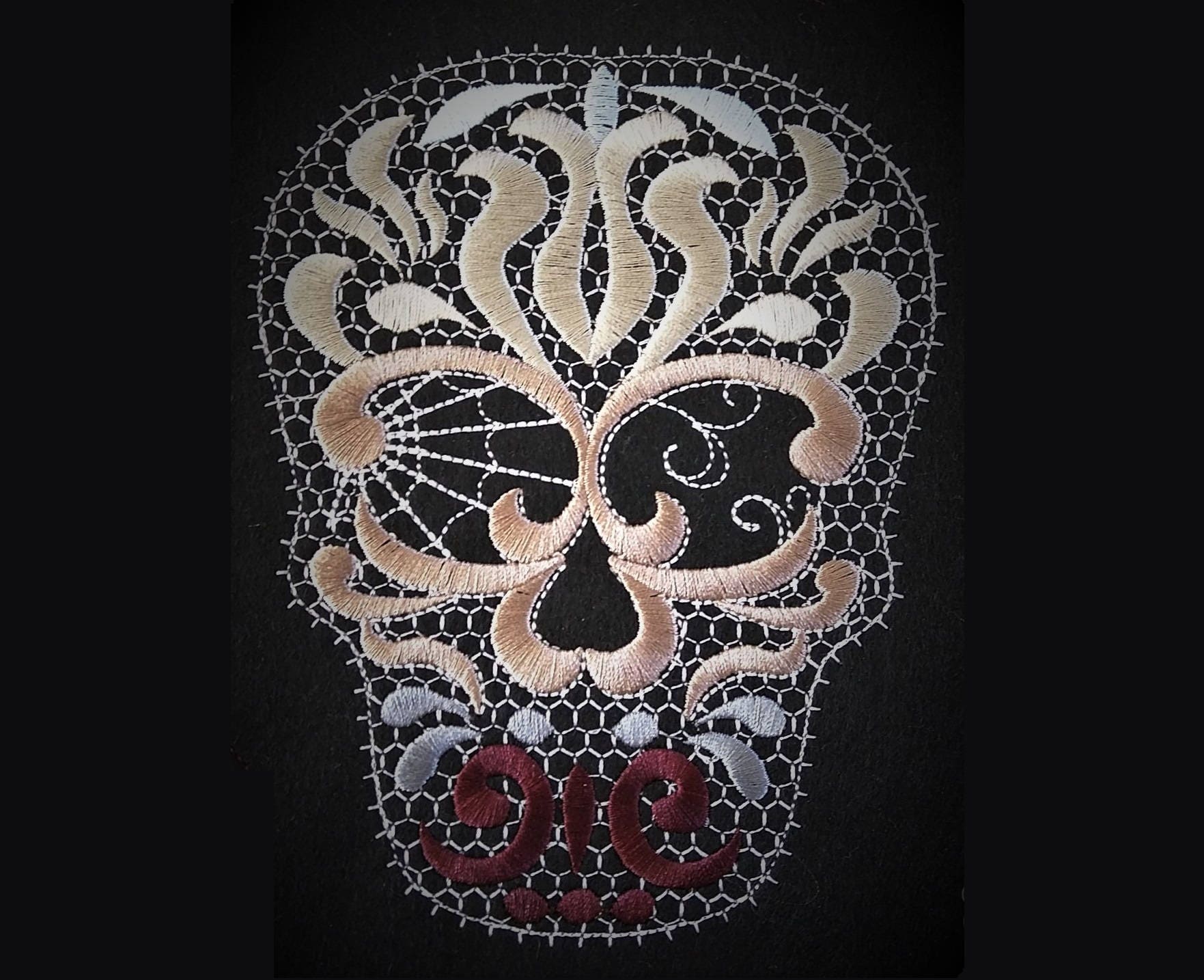 lacy swirl Skull embroidery Skull Machine embroidery designs 4, 5