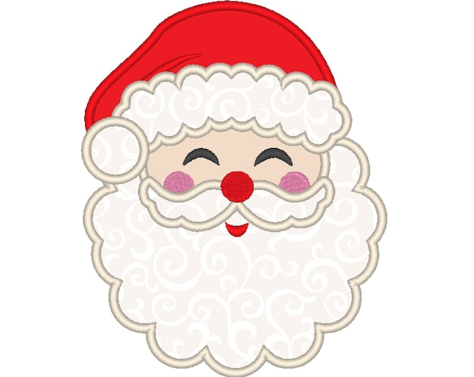 Smiling happy Santa Claus face Santa Hat Applique design  - machine embroidery design - Santa applique embroidery design