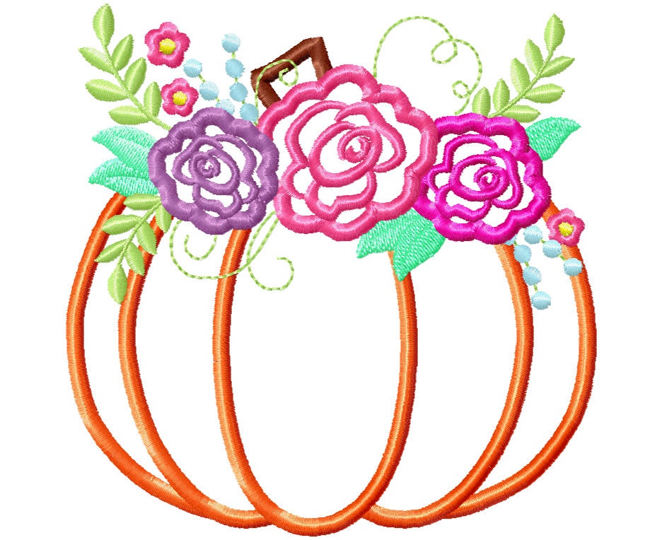 Pumpkin With Pretty Flowers Applique Embroidery Pumpkin With Pretty Flowers Applique Embroidery