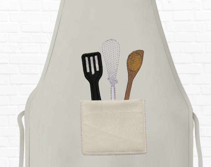 Christmas Cookies Chef Embroidery Set Wooden Spoon Whisk  Spatula Pocket Applique In-the-Hoop Kitchen 4x4 5x7 embroidery hoop ITH project