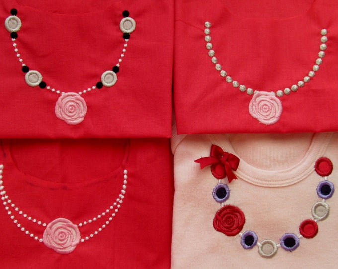 Necklace for little princess girl SET of 4 types awesome Necklaces Rose and Pearls Applique machine embroidery designs for hoop 4x4 and 5x7