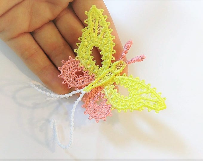 Colorful Butterfly FSL freestanding lace 3D dimensional kids baby girls outfit accent machine embroidery designs sizes for hoop 4x4 and 5x7