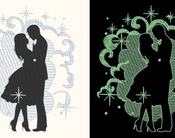 Romantic dance love pair Glow in the dark special machine embroidery designs for hoop 4x4, 5x7 INSTANT DOWNLOAD woman and man love dancing