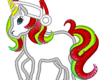 Christmas Rainbow unicorn Santa hat machine embroidery designs applique Rainbow unicorn embroidery  INSTANT DOWNLOAD