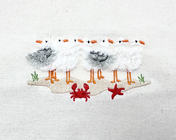 Fringed Fluffy Seagull Flock of 7 bird sea beach summer fringe chenille special WS thread machine embroidery designs multiple sizes