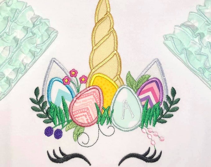 Easter unicorn, pretty eyes Unicorn head with eggs and grass crown machine embroidery applique designs Rainbow unicorn 4x4 5x7 6x10