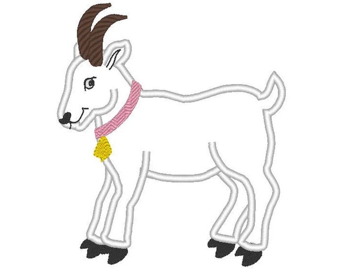 Goat with horns and without Applique and mini fill stitch Farm Animal machine embroidery designs many sizes for hoop 4x4, 5x7, and 6x10