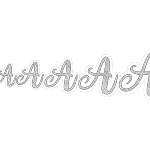 May include: Silver glitter letters spelling out the word "Ava" in a cursive font.