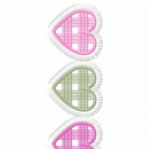 Gingham Tartan Valentine triple hearts in a row three awesome hearts Fringed fluffy Heart fringe ITH in the hoop machine embroidery designs image 2