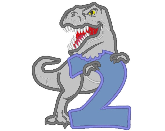 T-rex dinosaur Birthday number TWO 2 kids boy Birthday outfit machine embroidery designs assorted sizes for hoop 5x7, 6x10 INSTANT DOWNLOAD