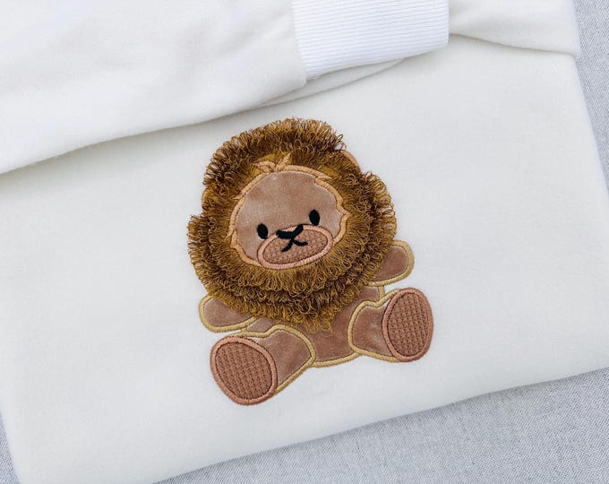Fringed Fluffy Lion Applique fringe In The hoop ITH machine embroidery designs cute plush toy kids baby design sizes 4 up to 5.5 inch